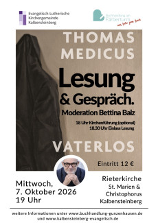 Plakat zur Lesung von Thomas Medicus "Vaterlos"